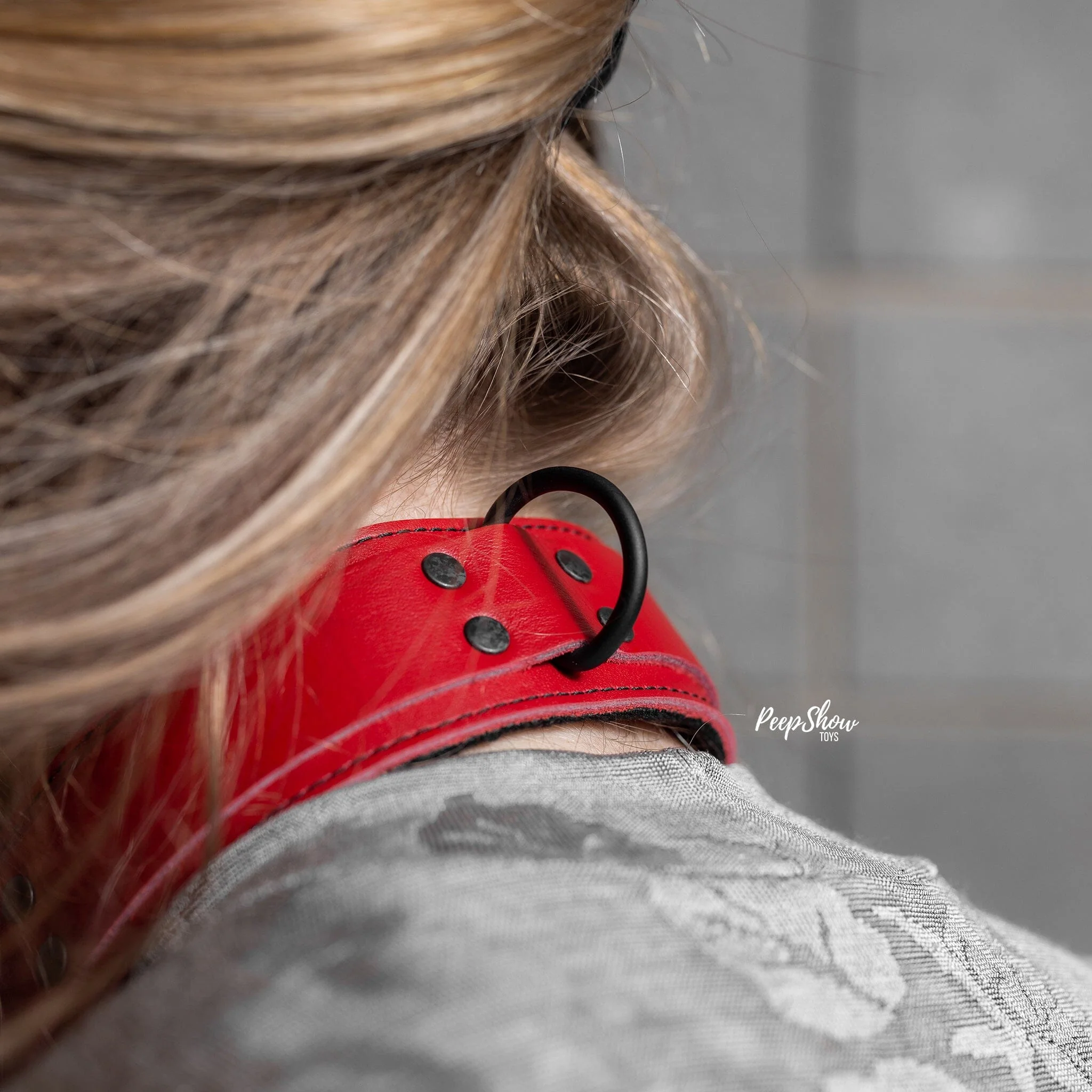 Red Leather Collar with Faux Fur - Real Leather - Image 2