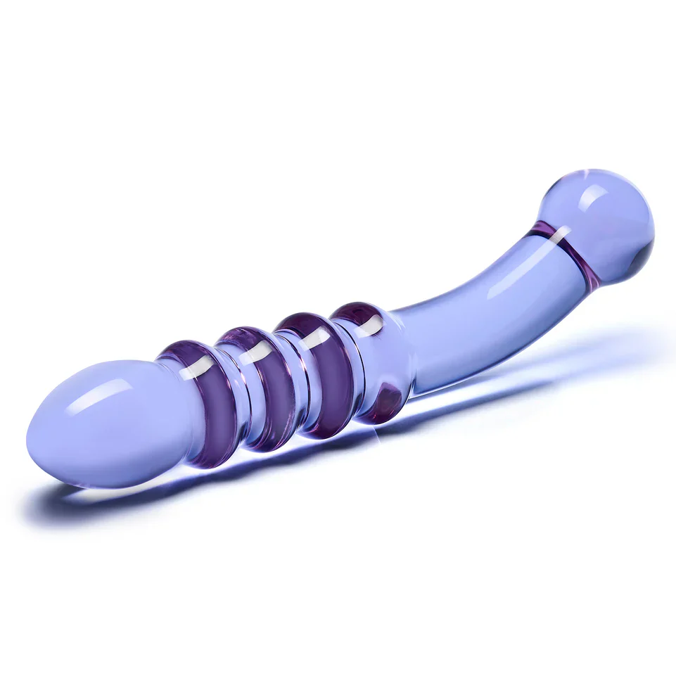 9" Purple Rain Ribbed Dildo by Gläs - Image 3