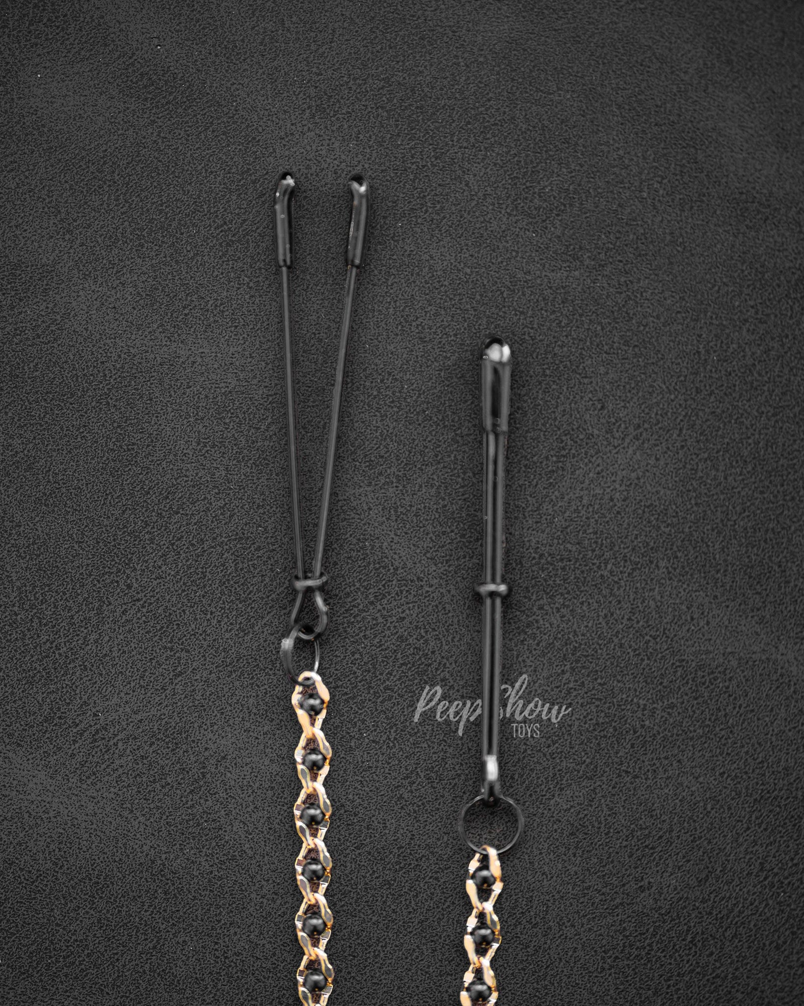 Beaded Black Tweezer Nipple Clamps with Golden Chain