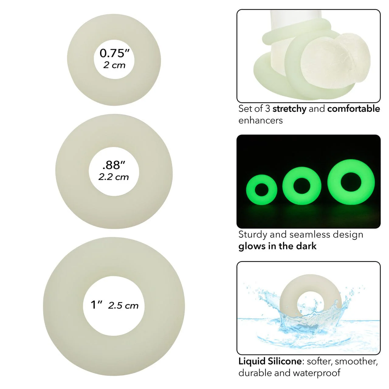 Alpha 3-Ring Set, Glow-in-the-Dark Soft Silicone Cock Rings - Image 3