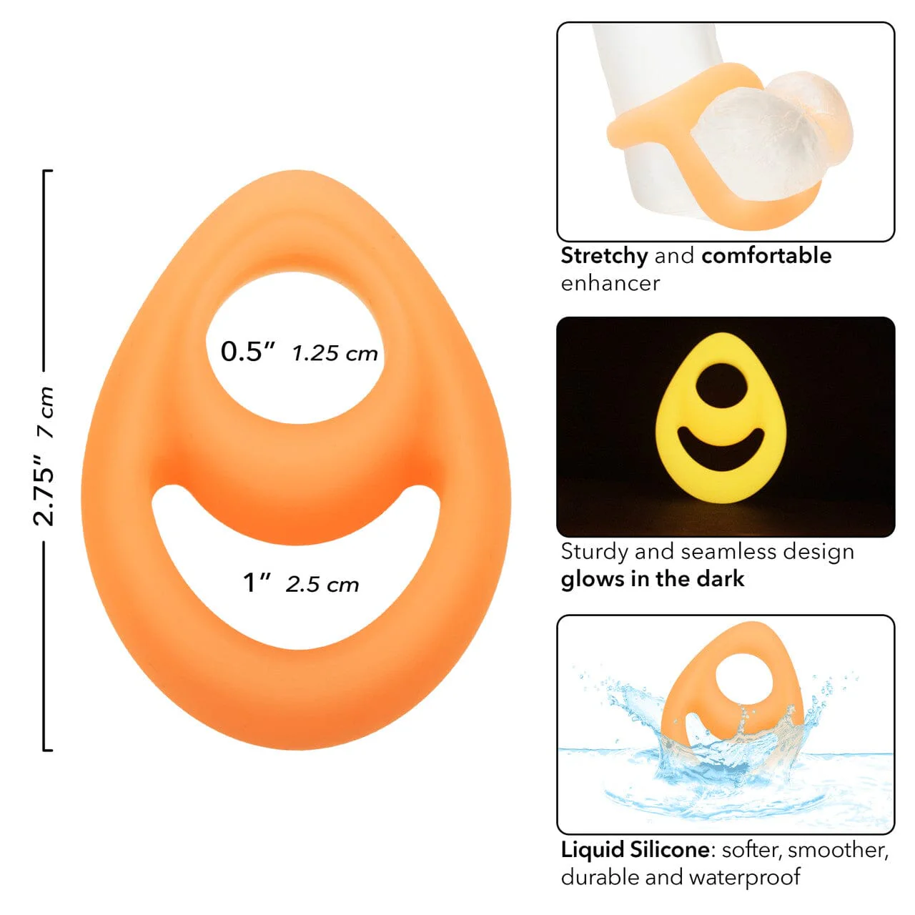 Alpha Teardrop Glow-in-the-Dark Penis & Testicles Ring, Soft Silicone - Image 2