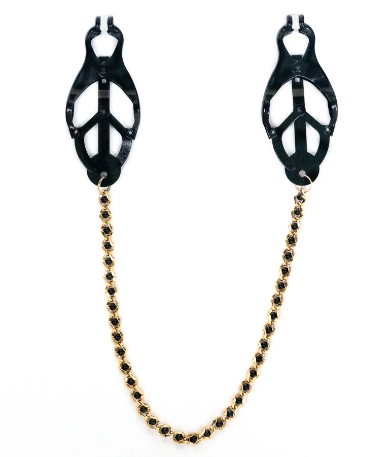 Black Butterfly Clamps with Beaded Chain - Image 2
