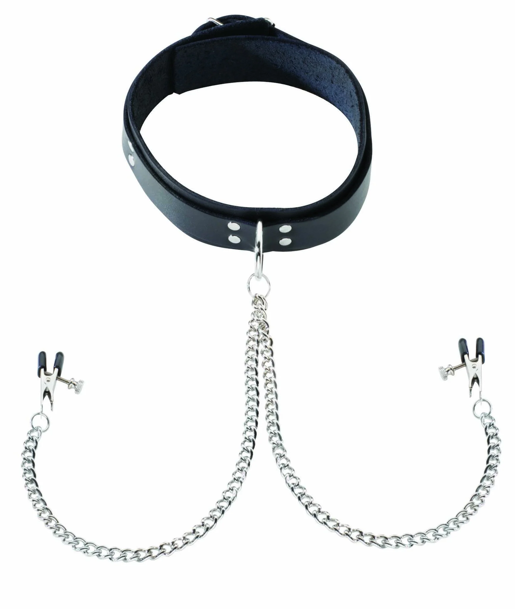 1.5" Inch Black Leather Collar With Nipple Clamps - Image 4