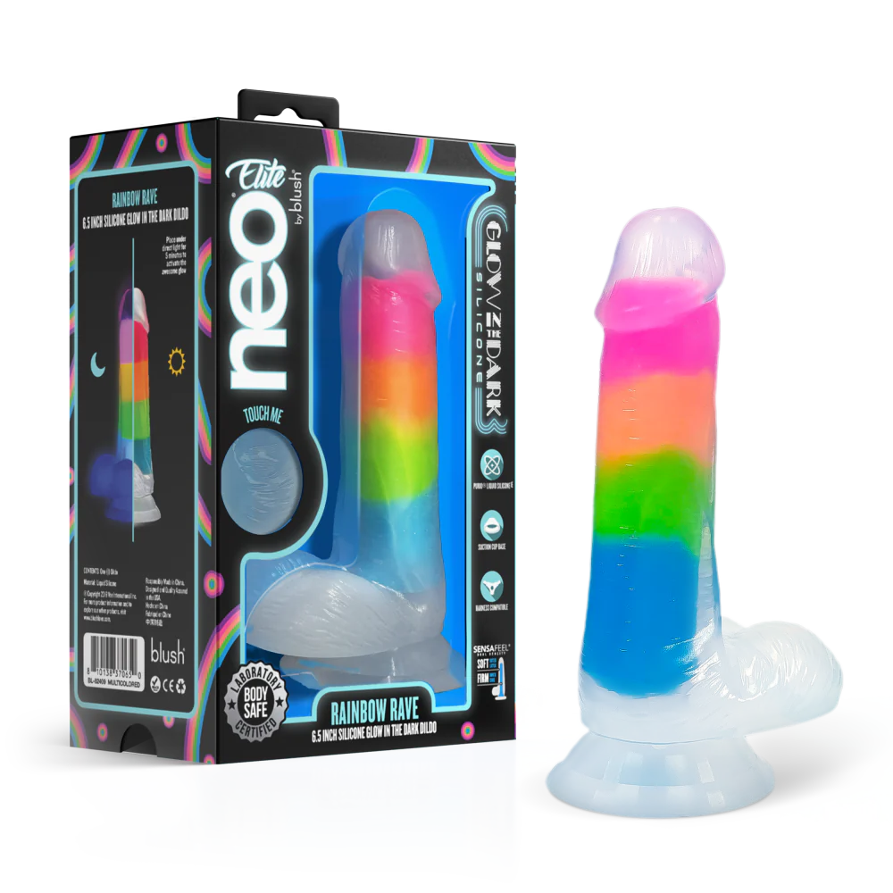 Neo Elite Rainbow Rave - Glow + Dual-Density Suction Cup Dildo - Image 3