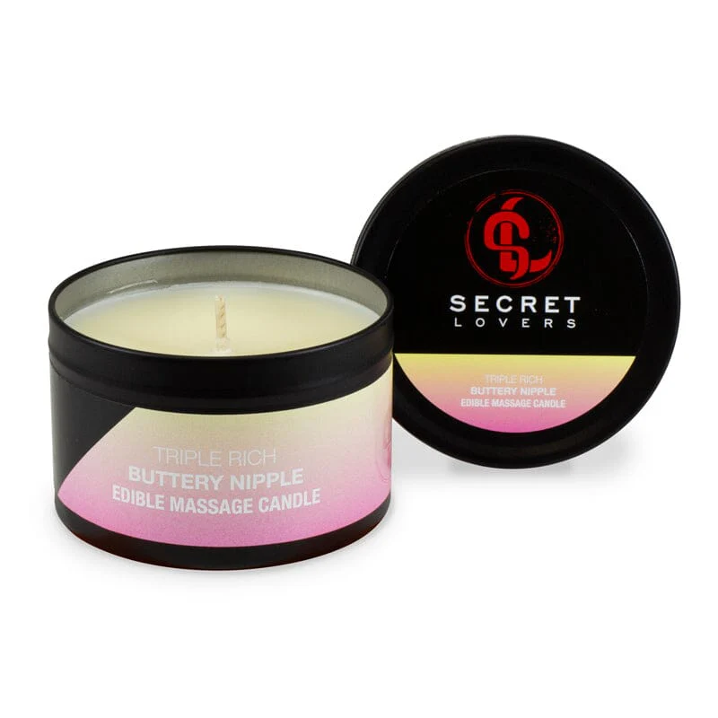Secret Lovers Edible Body Massage Candle, Buttery Nipple